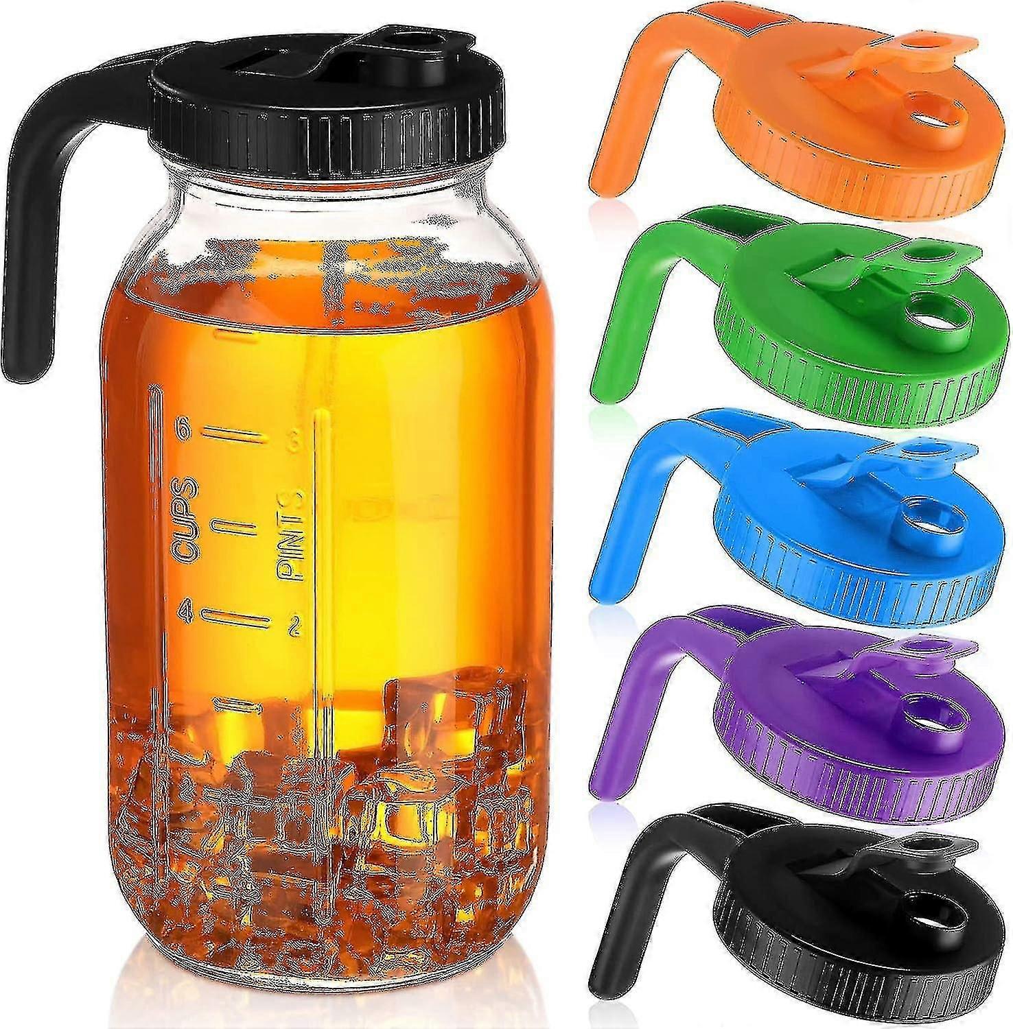 Wide Mouth Mason Jar Pour Spout Lids With Handle Reusable Plastic Flip Cap Lid, Leak Proof Airtight Seal, Jar Not Included