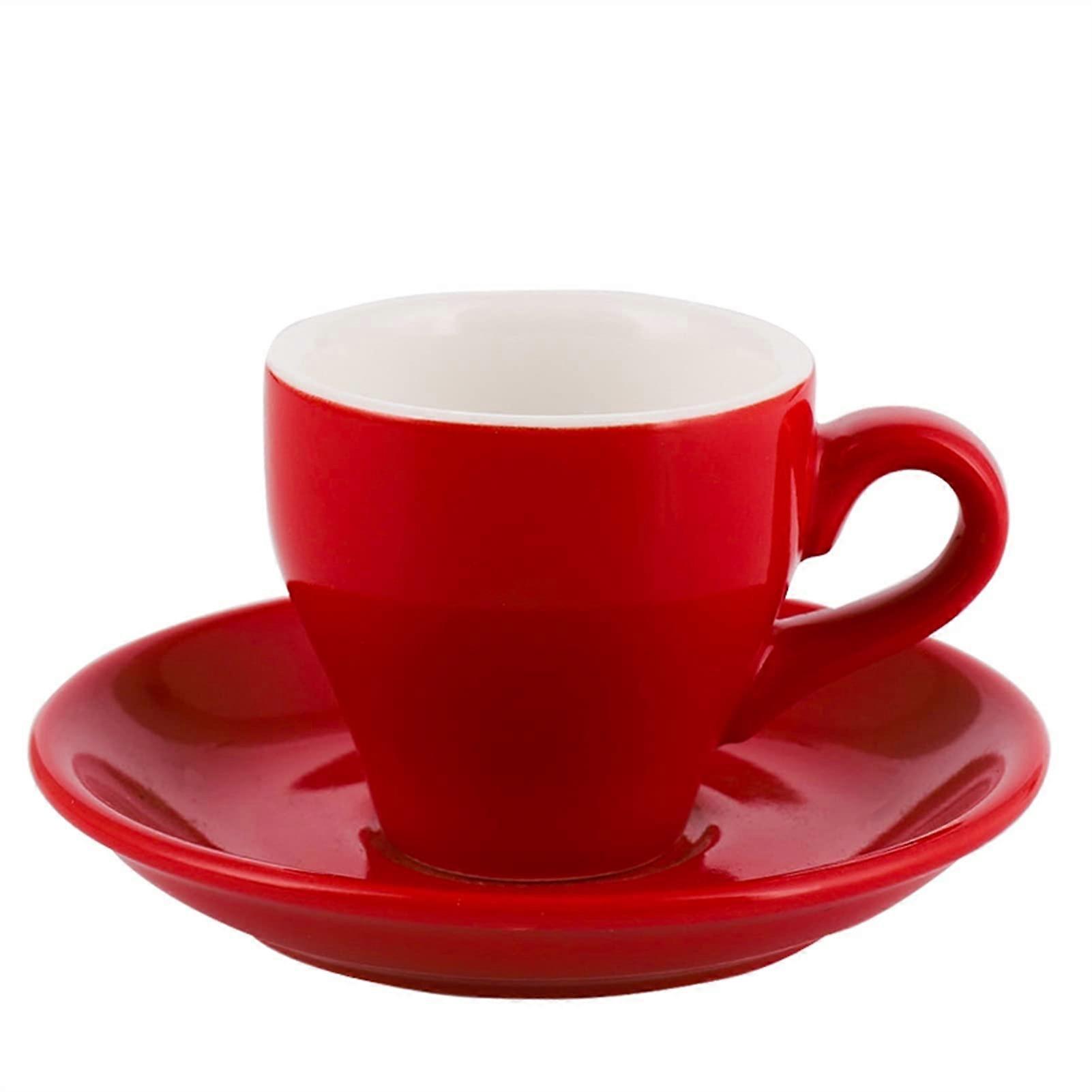 Espresso Cups and Saucers Ceramic Set, Small Capacity, Red, Includes Spoon