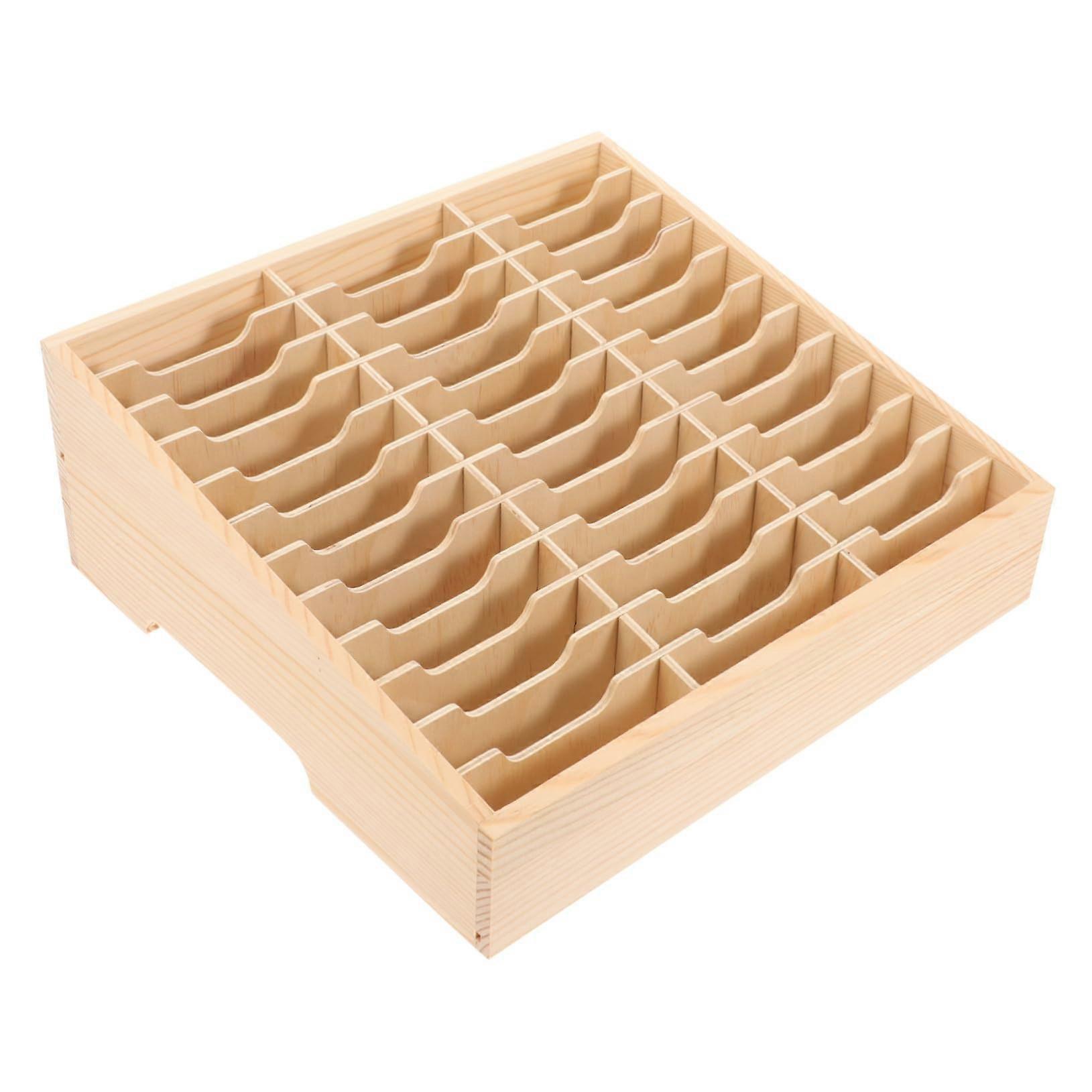 Wooden Desktop Storage Box 31x28CM with Multiple Grids, Phone Holder Organizer for Home Office and Classroom