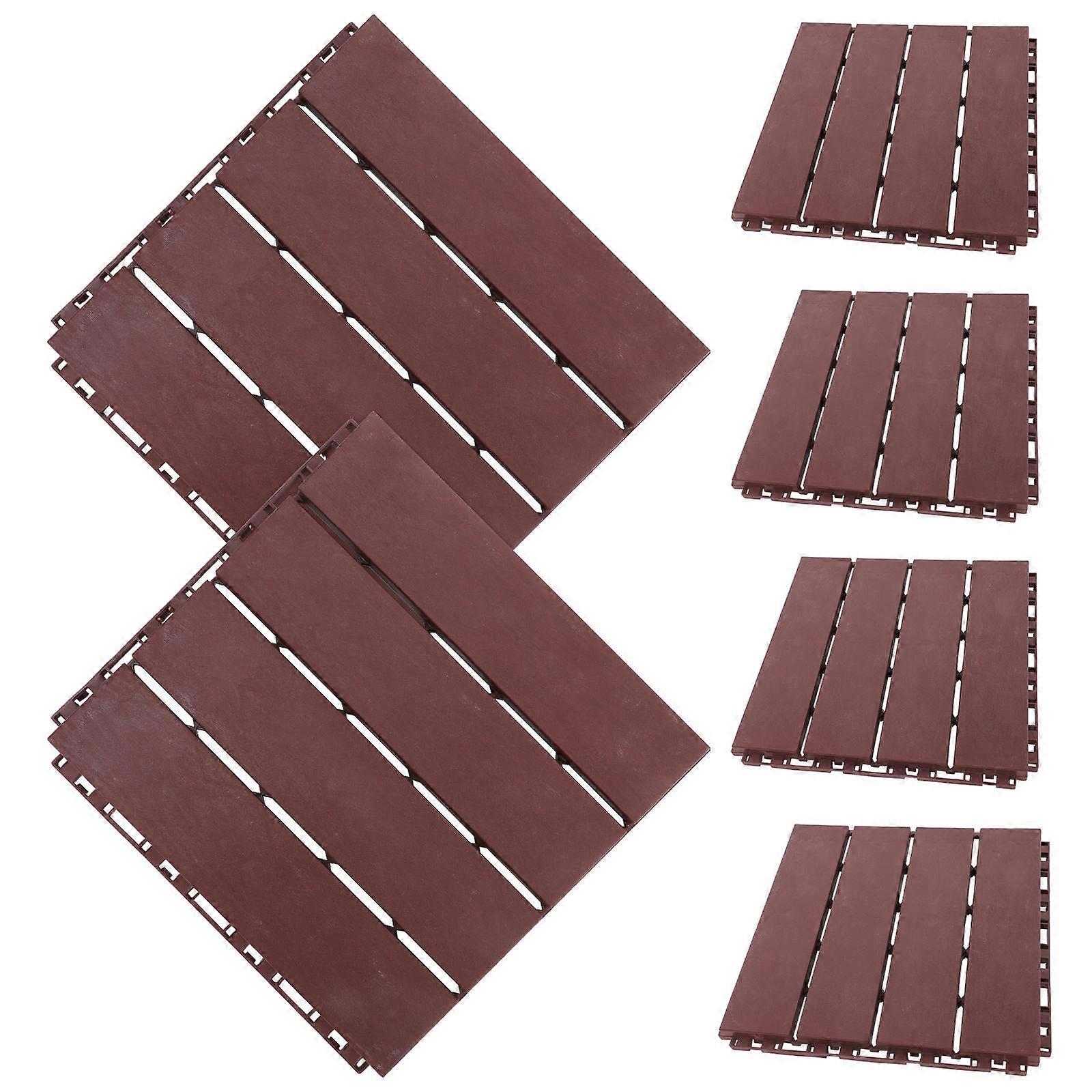 Plastic Deck Tiles Interlocking for Outdoor Patio 6Pcs Flooring Brown