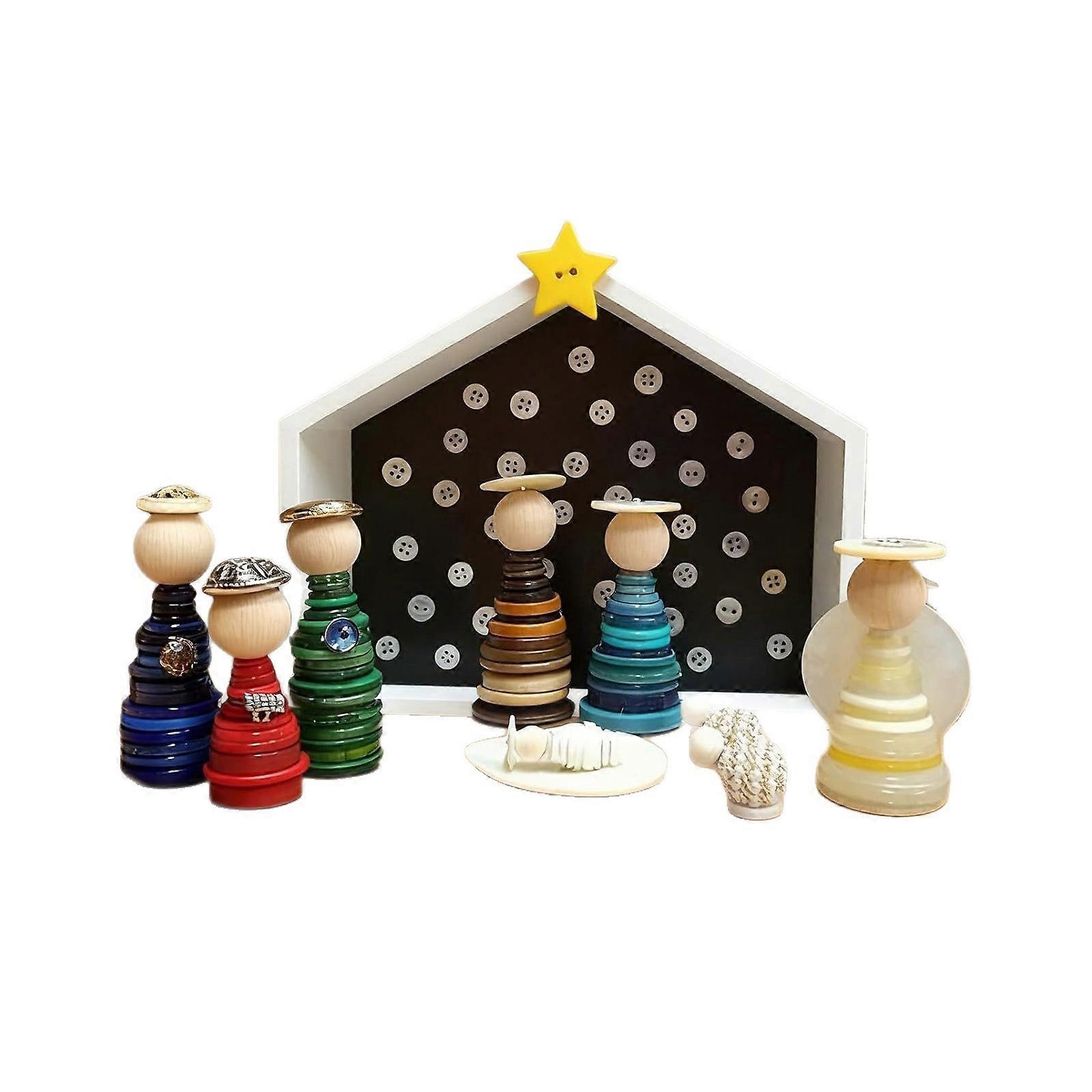 DIY Button Nativity Scene Kits,Christmas Nativity Button Crafts Kits for DIY Holiday Festive Tabletop Centerpieces Making Multicolor