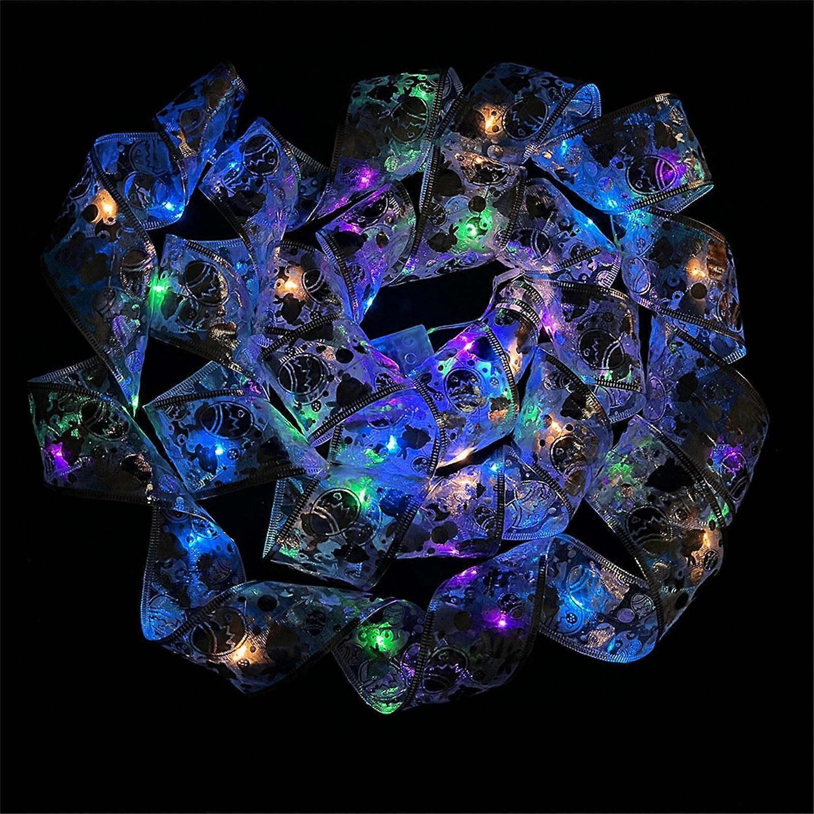 YiFudd Easter Decoration LED Ribbon Lights Easter Tree Ornaments DIY Lace Bow String Lights Decoration