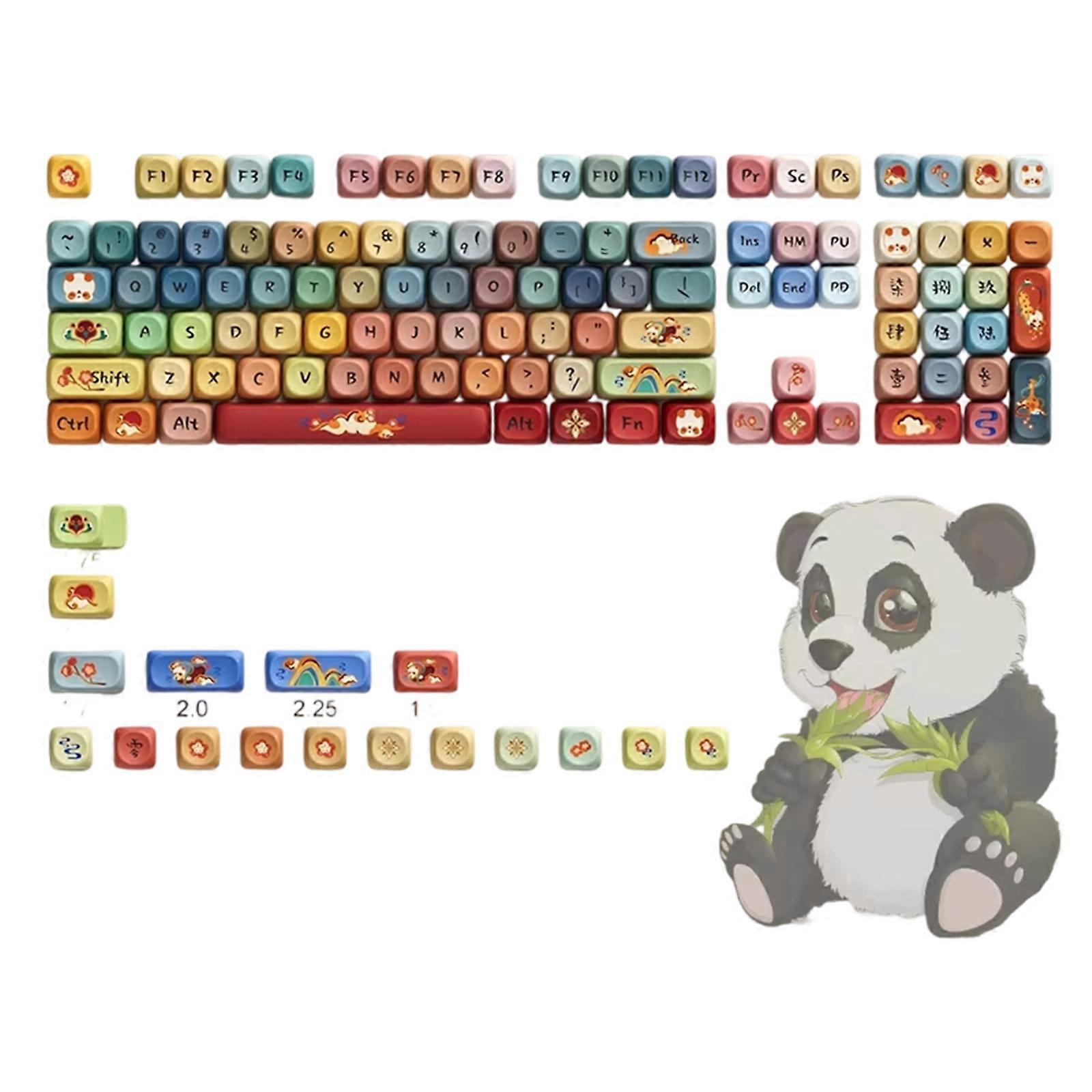 125Key/Set OQO Profile Round Dunhuang Redness Panda Keycaps PBT Dye Sublimation Keycaps for Mechanical Keyboards Multicolor