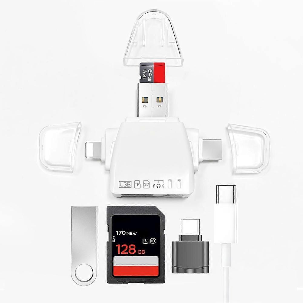 7 in 1 Card Reader Multi-Function Universal Phone Computer Adapter SD Card Reader TF U Disk Type-C Adapter White