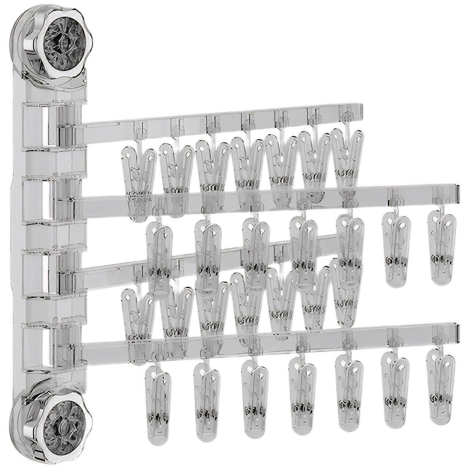 Suction Cup Folding Drying Rack with Rotating Rods for Small Spaces Wall Mounted Laundry 33x6.2x35cm