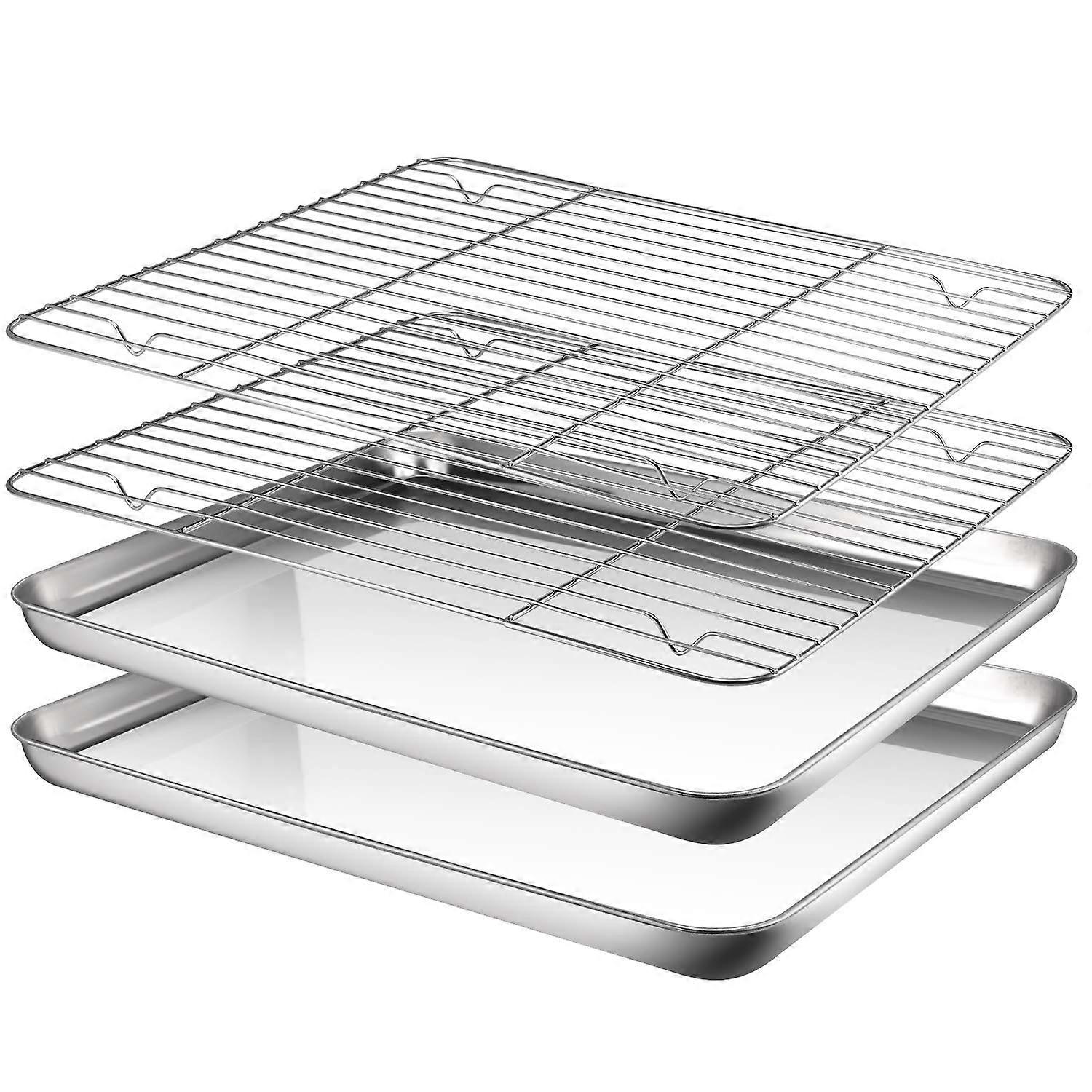 Baking Sheet and Cooling Rack Set of 2, Stainless Steel Cookie Tray, Non Toxic, Rust , Dishwasher Safe
