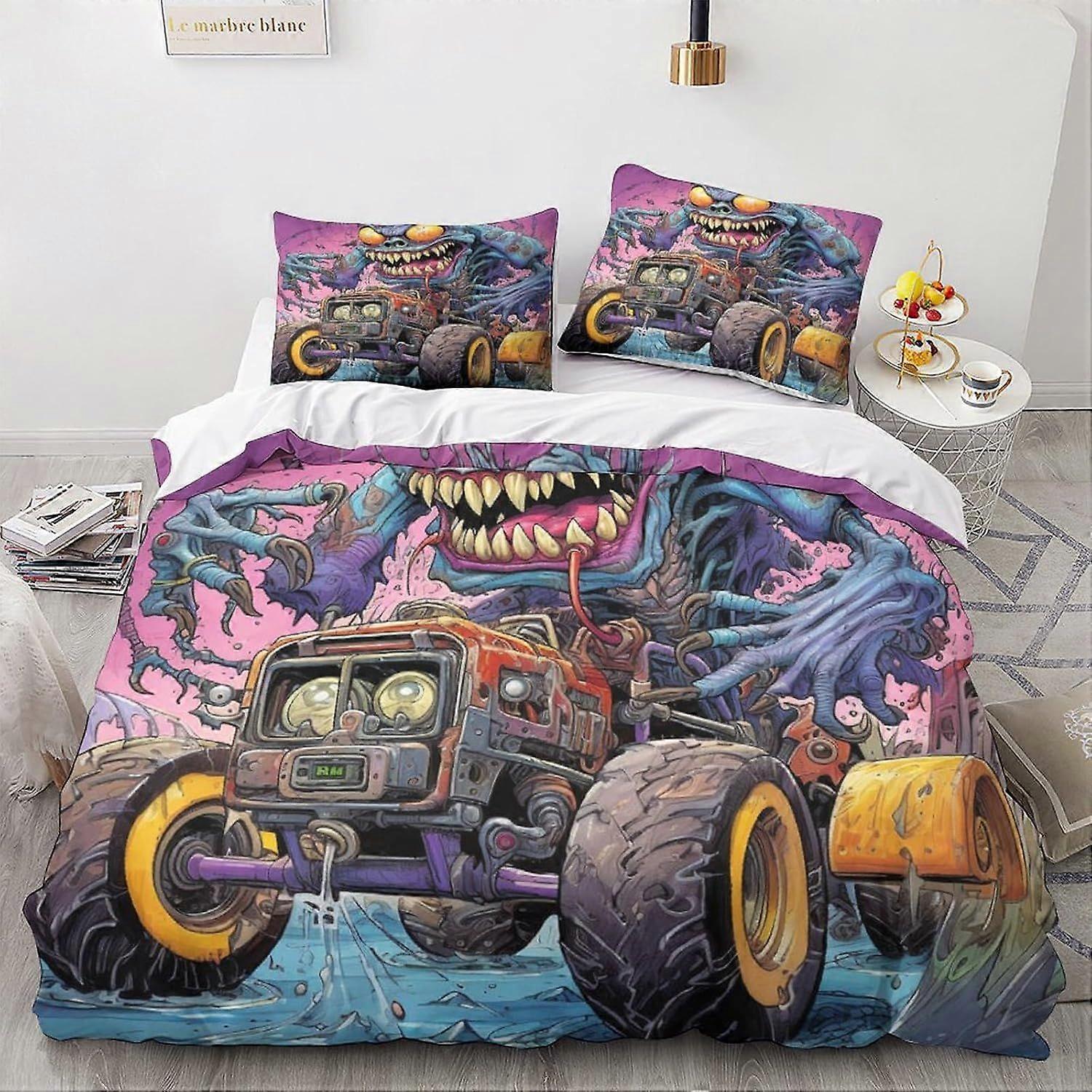 مجموعة غطاء لحاف الوحش LikeEj ، مجموعة الفراش ذات الطابع الكرتوني ثلاثي الأبعاد ، مجموعة فراش السيارة المصنوعة من الألياف الدقيقة الناعمة للمراهقين 3 قطع ، لديكور المنزل