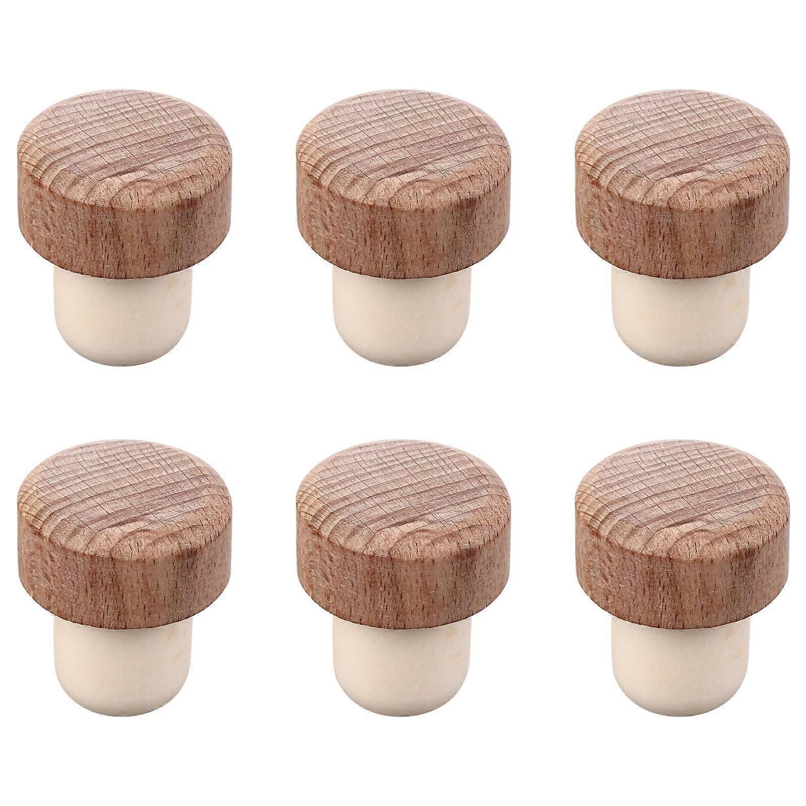 Wooden Wine Bottle Stoppers Set of 6 Reusable Cork Seals to Keep Red Wine Fresh