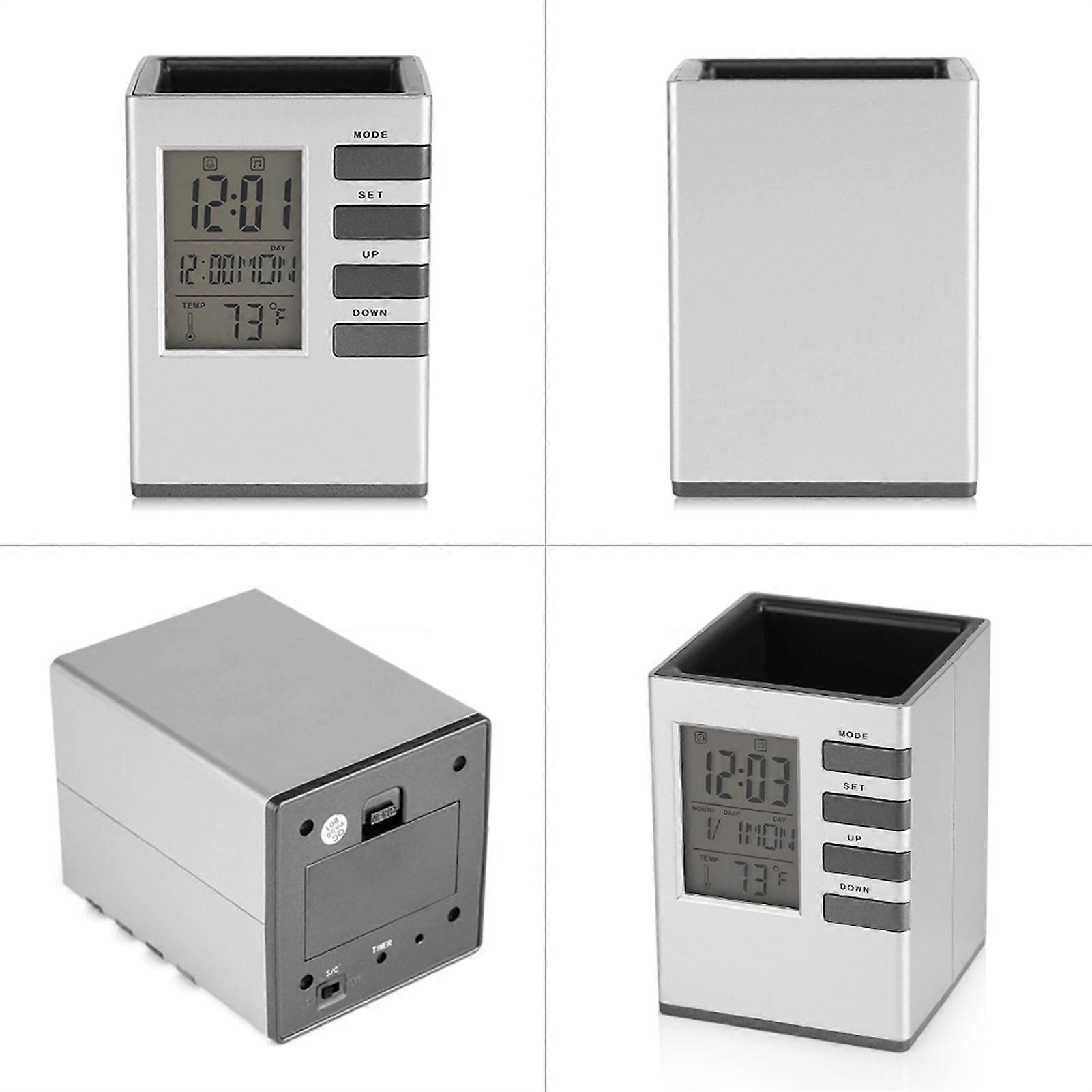 Nikou LED Digital Alarm Clock, Multi-function LCD Screen Temperature Display Alarm Clock Pen Holder