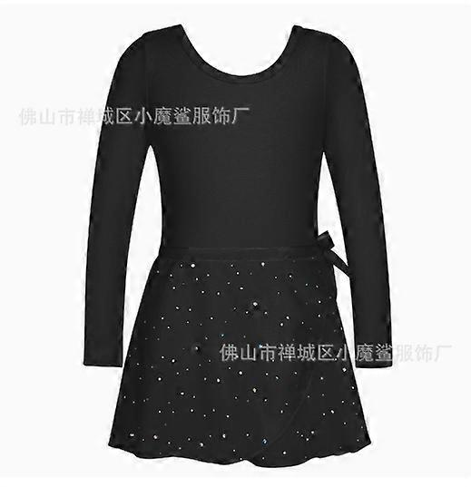 clearance Kids Girls Long Sleeve Shiny Rhinestone Mesh Splice Figure Skating Ballet Dance Gymnastics Leotard Dress Competition Dancewear