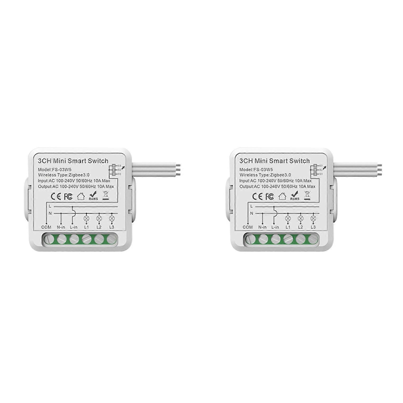 2X Zigbee Relay Switch Module 10A 3 Channel AC100-240V Work with Alexa Home Mini Smart Switch Module