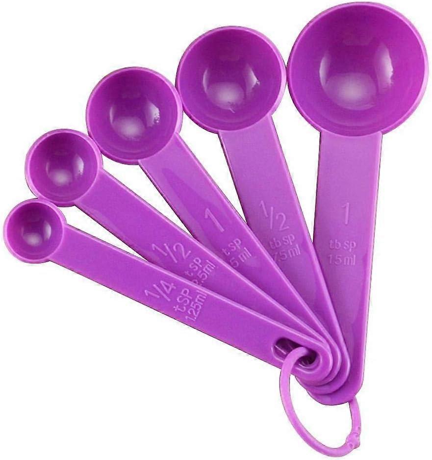 Measuring Cups and Spoons Set 5pcs Purple Plastic Stackable Dual Units for Baking and Cooking