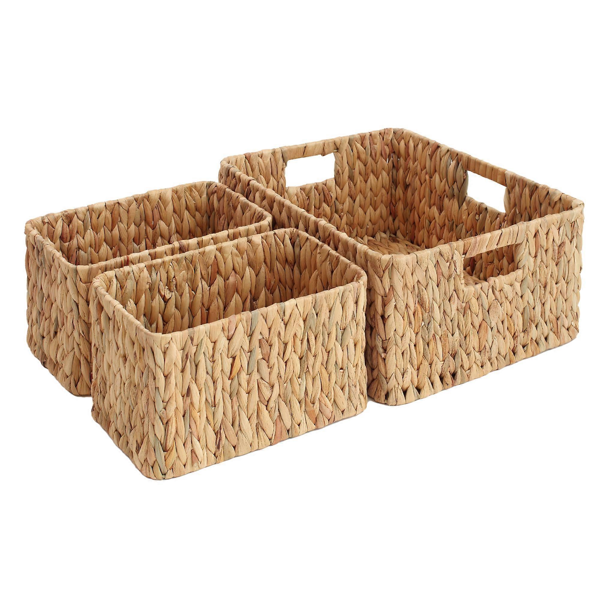 Large Wicker Storage Baskets with Handles, Handwoven Water Hyacinth Bins for Shelves 3 Pack