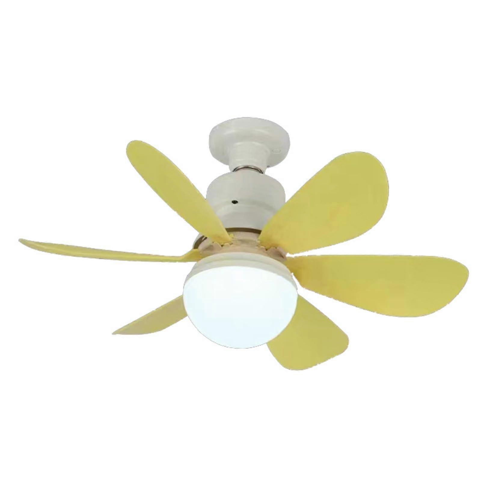 Socket Ceiling Fan with Light Bulb, 2 in 1 Dimmable Low Noise Remote Control for Garage Kitchen Bedroom, Yellow 52cm
