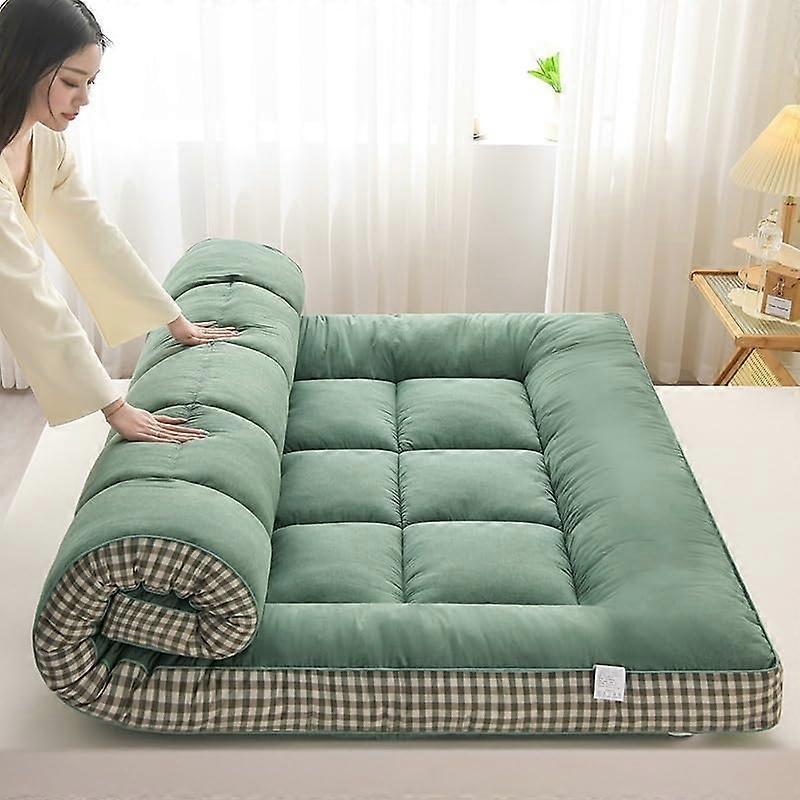 Japanese Floor Mattress Queen Size with Luxurious Down Filling, Foldable Guest Bed Sleeping Pad Green