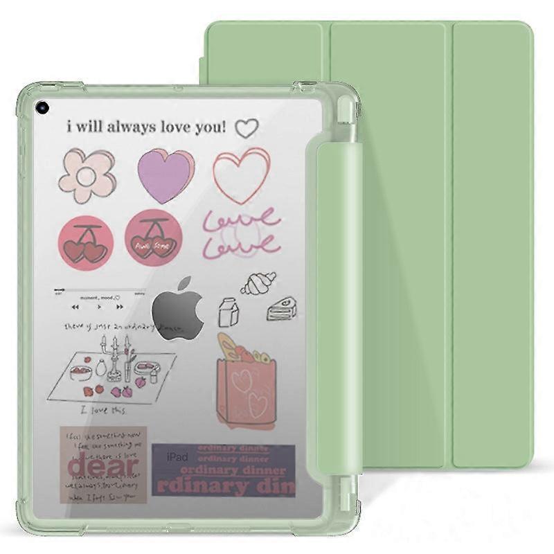 Capa elegante com compartimento transparente para caneta para iPad de 10,9" (10 polegadas), verde matcha.