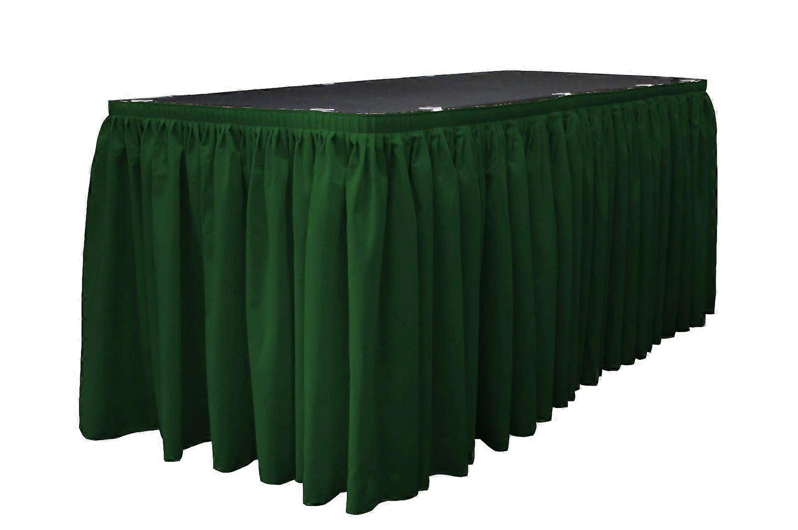 Hunter Green Pleated Polyester Table Skirt with Clips for Wedding Banquet Rectangular 21ft