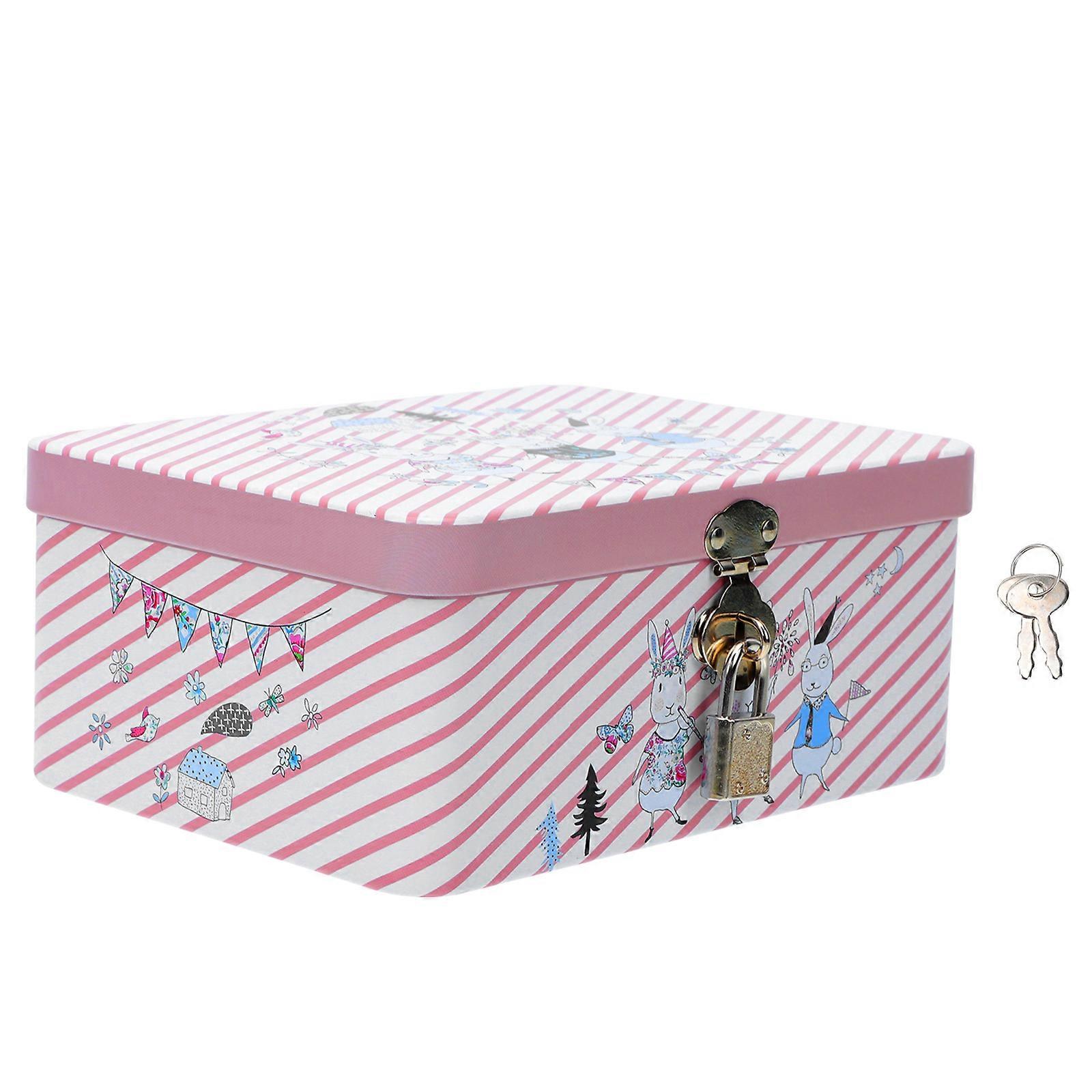 Creative Tinplate Storage Box with Lock for Storage Pink Sundries Case