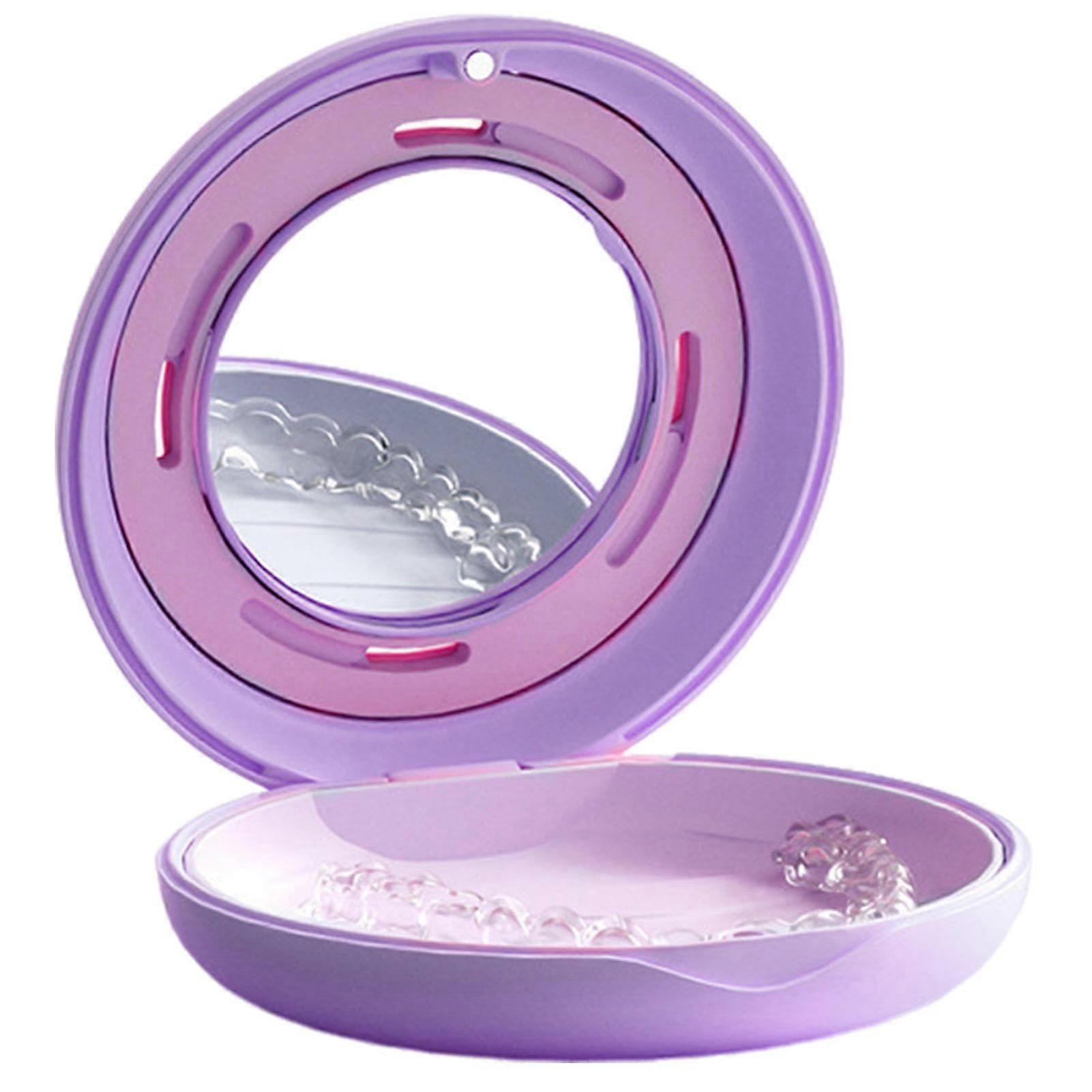 Retainer Case with Mirror, Ventilated Denture Storage Box, Mouth Guard Holder Purple