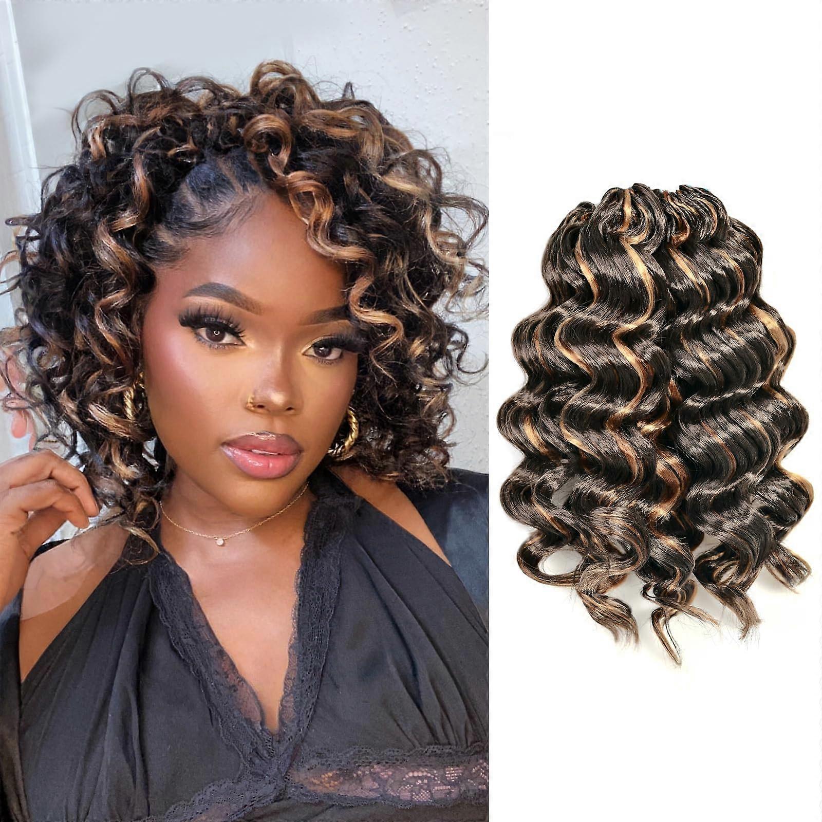 Ocean Wave Crochet Hair 12 Inch 8 Packs P4/30/27 Brown Highlight Synthetic Braiding Extensions