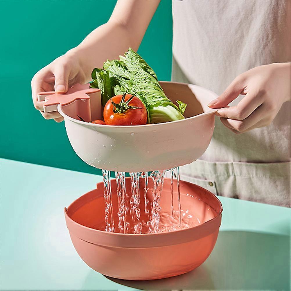 Kitchen Drain Basket Double-Layer Plastic Colander for Vegetable Washing 1Pcs