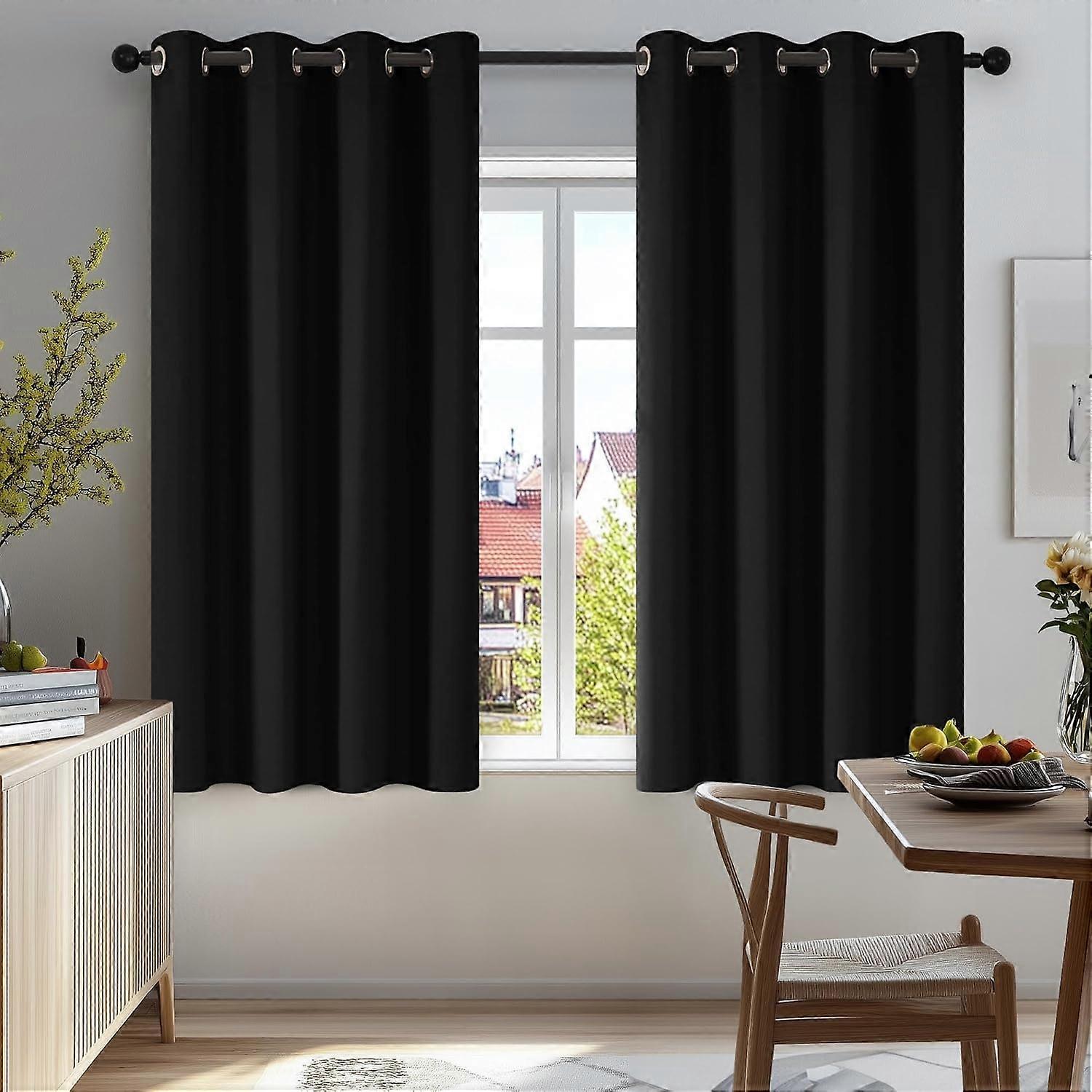Conjunto de 2 cortinas blackout de tecido com isolamento térmico e ilhós, para escurecer o ambiente, medindo 52 polegadas x 72 polegadas (pretas).