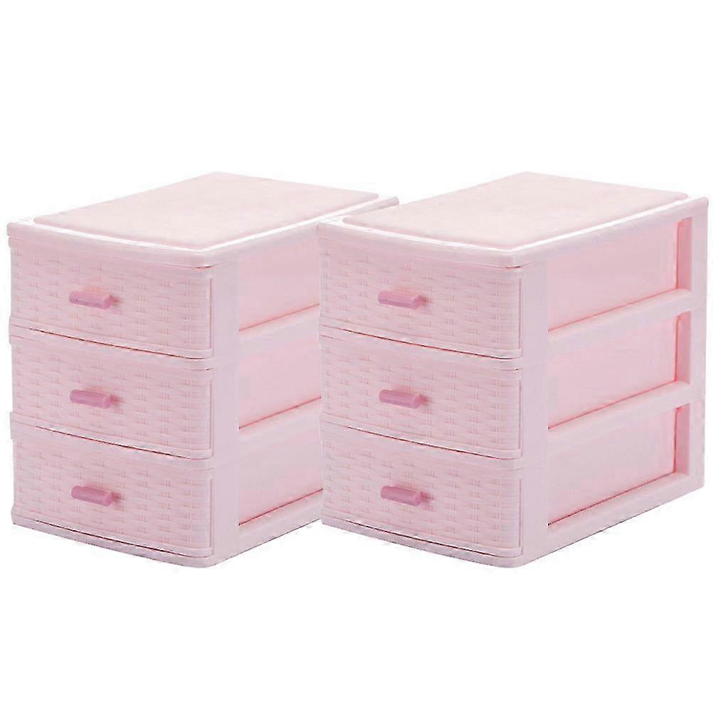 2Pcs Three Layer Drawer Storage Boxes Desktop Dresser Organizers