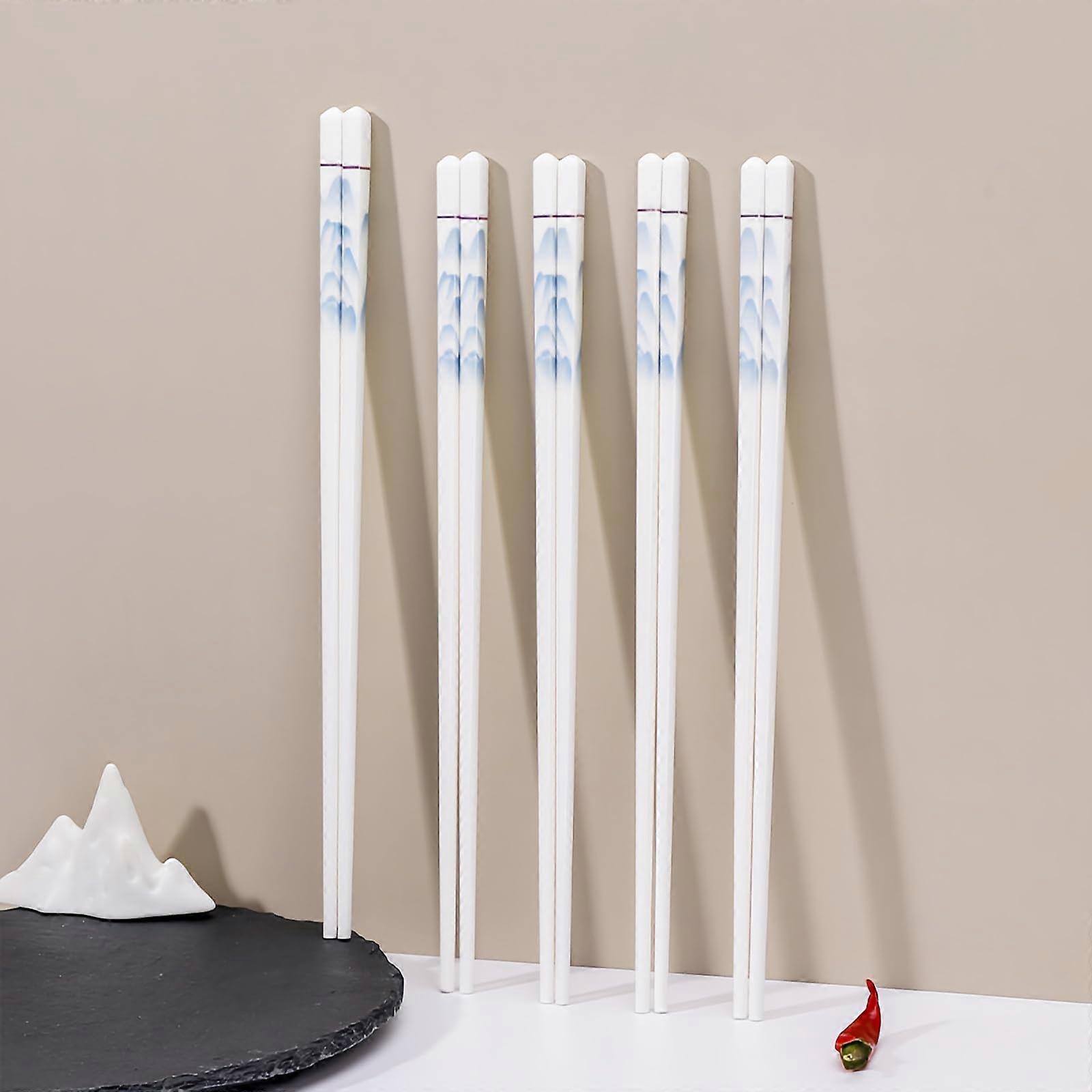 Ceramic Chopsticks Set 9.5 Inch Bone China Porcelain Dishwasher Safe Elegant Blue Pattern Reusable
