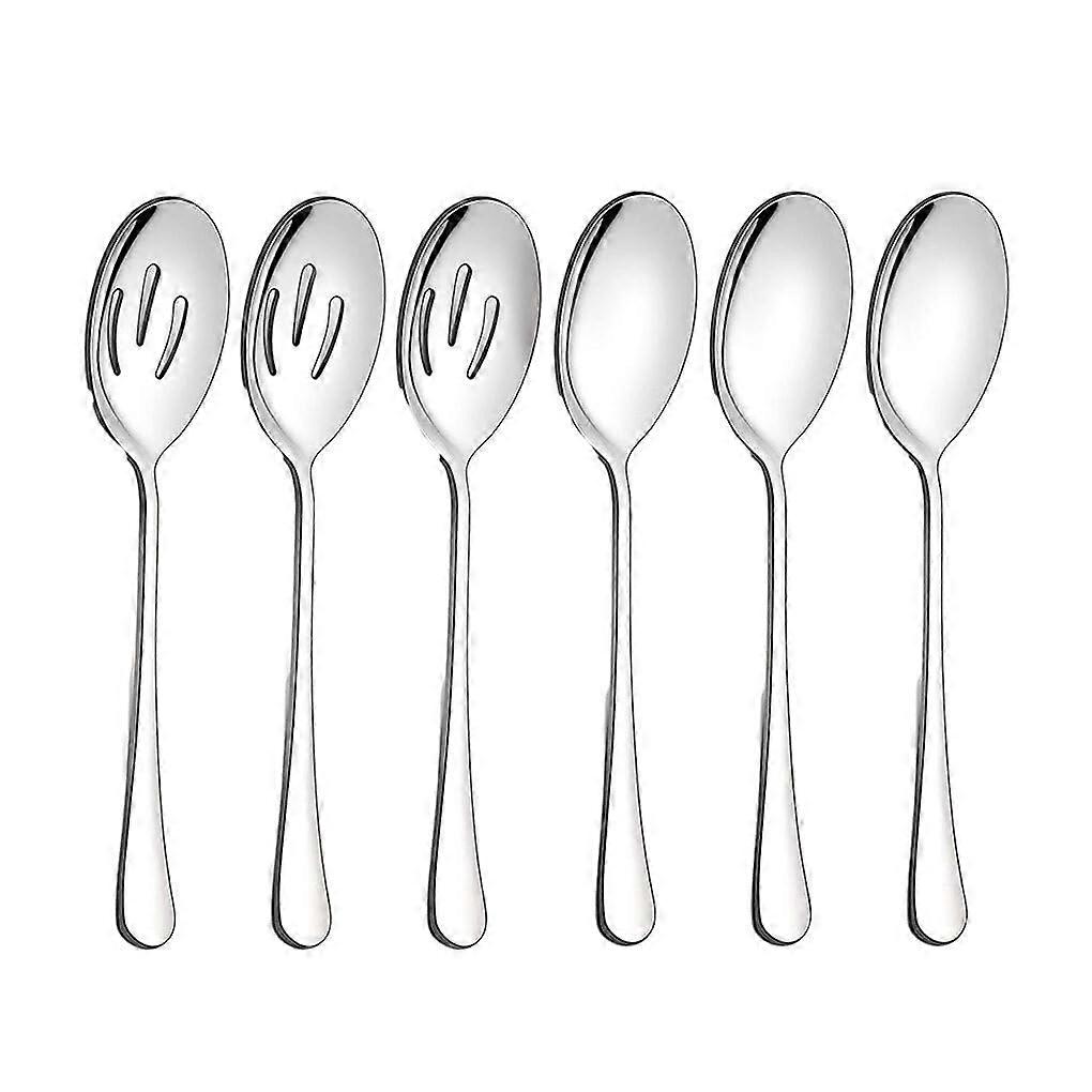 6pcs Durable Stainless Steel Cutlery Set with Serving Spoons for Elegant Dining, Silver