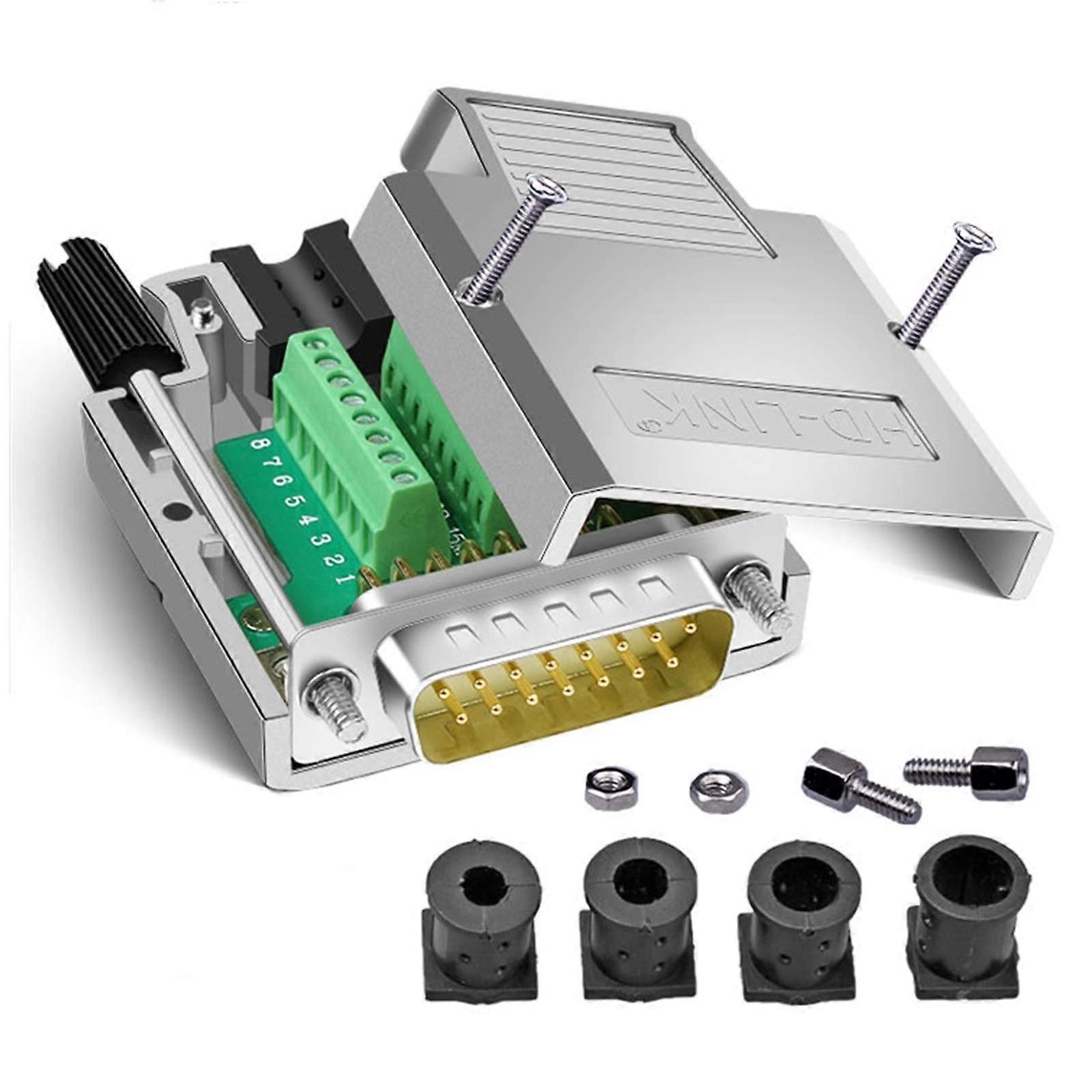 DB15 Connector Solderless Serial 15Pin Terminal Adapter with Case and Durable Metal Shell