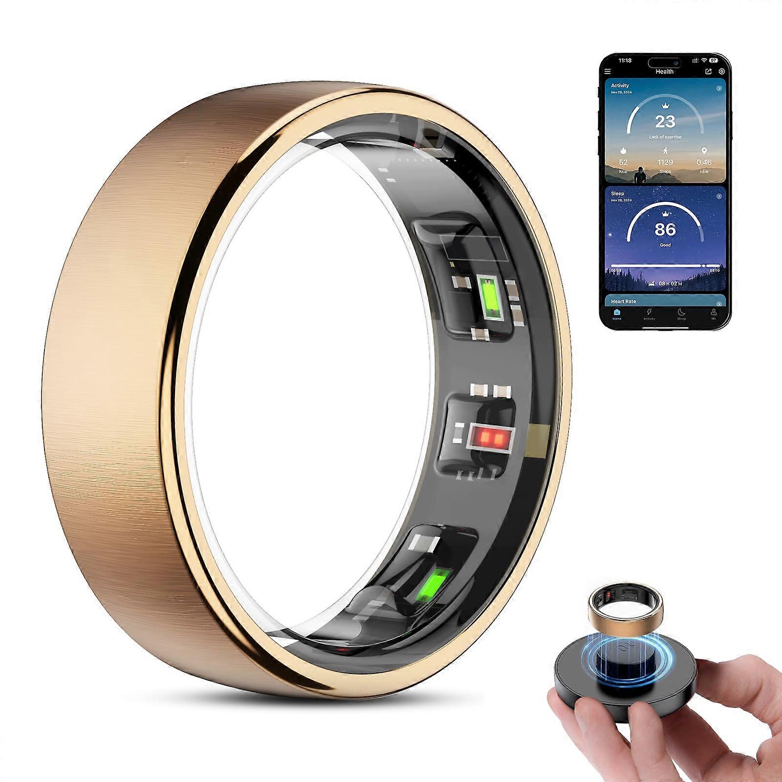 Smart Ring Health Tracker with Sleep and Activity Tracking, Wireless Charging, Gold Size 10