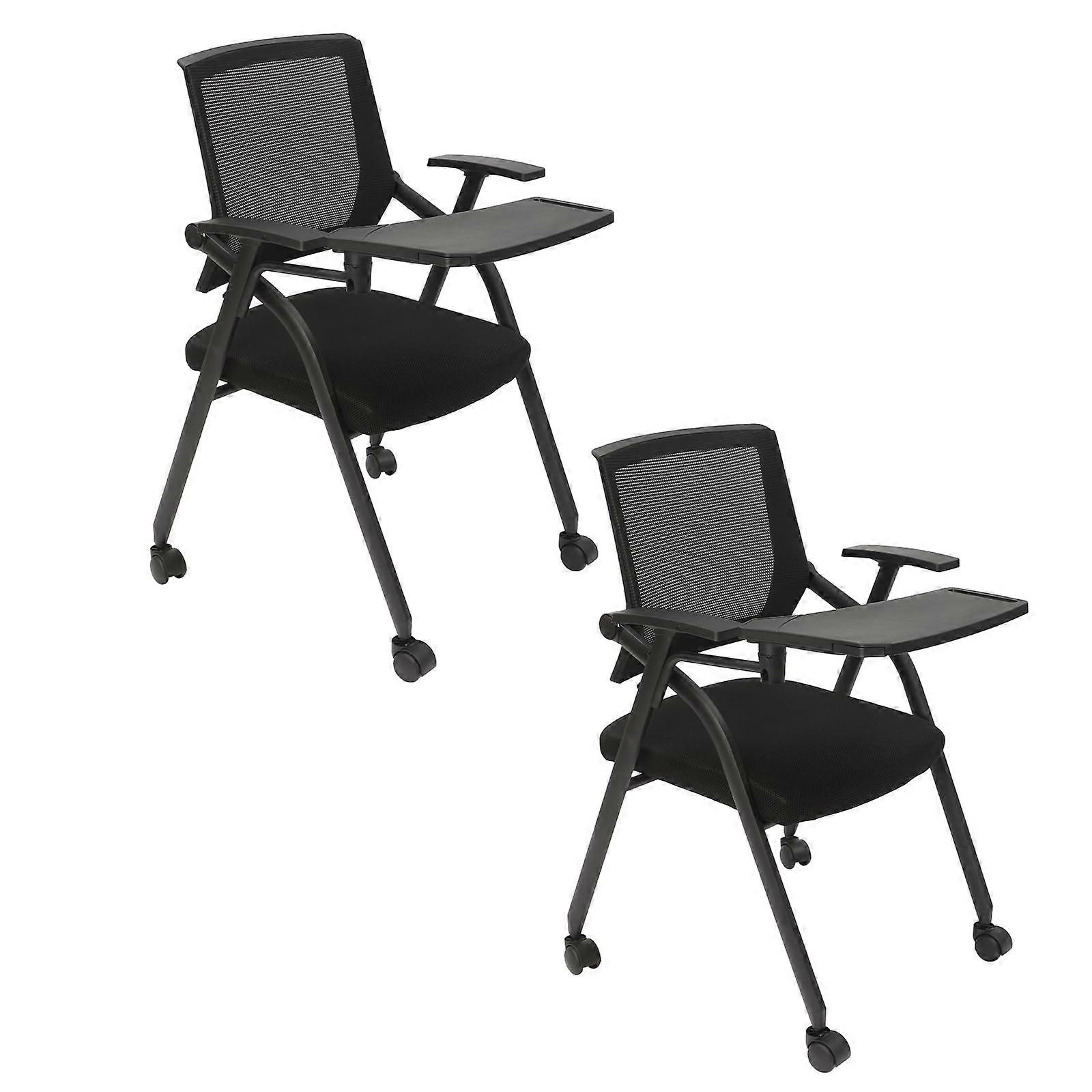 Foldable Mesh Conference Chair with Tablet Arm, 2Pcs Nesting Training Chairs on Wheels for Office Classroom