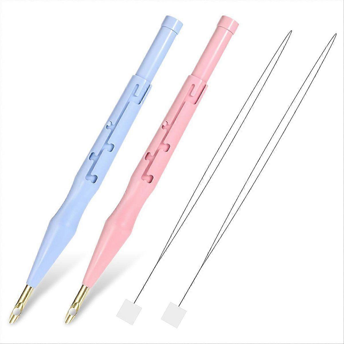 2 Pack Adjustable Embroidery Punch Needle Pen Tool, Punch Needles Adjustable Sewing Threader Needles Felting Threader