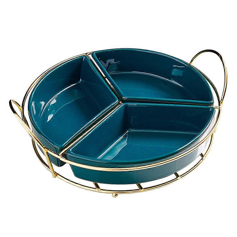 Divided Fruit Plate Ceramic Three-Grid Tray for Storage Decorative Green