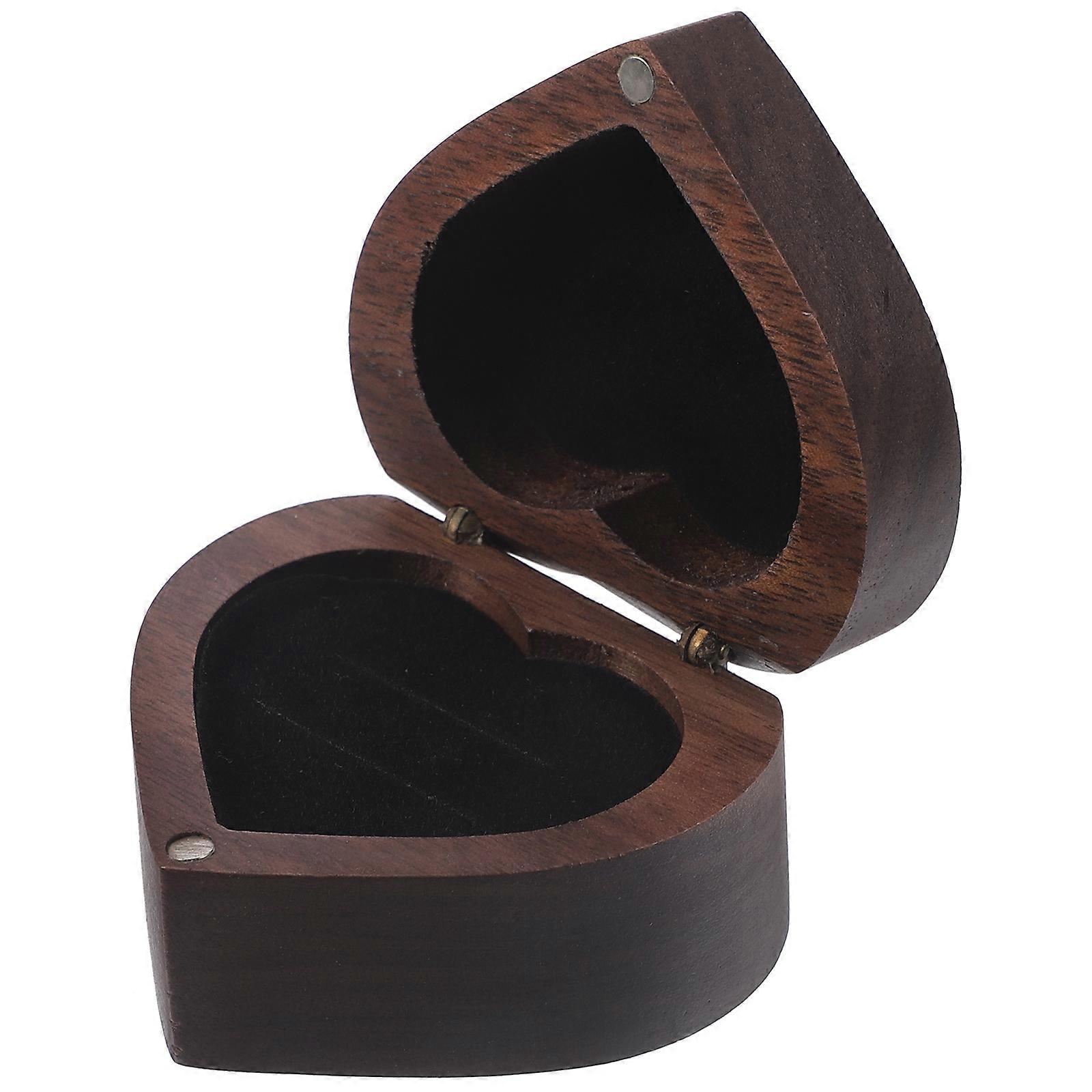 Heart Shape Rings Box Wooden Material for Storage Wedding Proposal