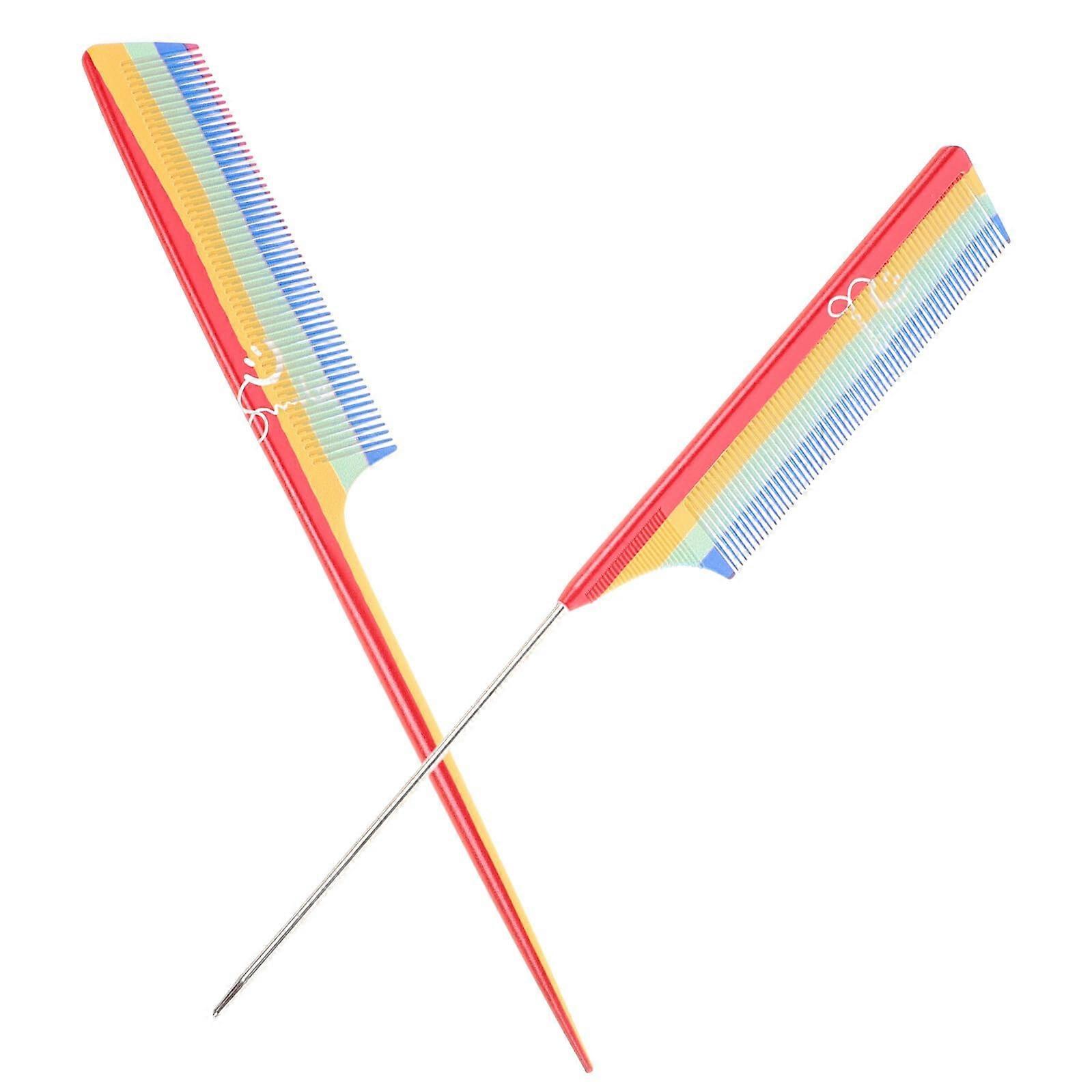 2pcs Professional Rainbow Rat Tail Teasing Comb Fine Tooth for Precise Hair Sectioning