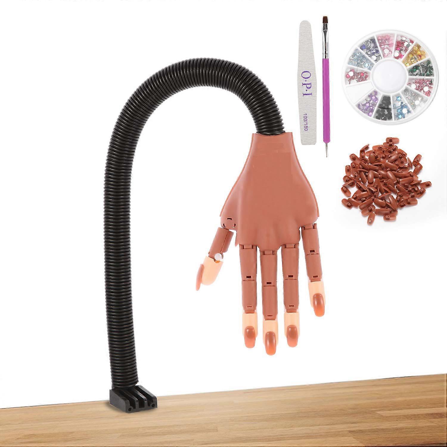 Nail Practice Hand with Realistic Design for Acrylic Nails, Secure Attachment, Brown Training Kit