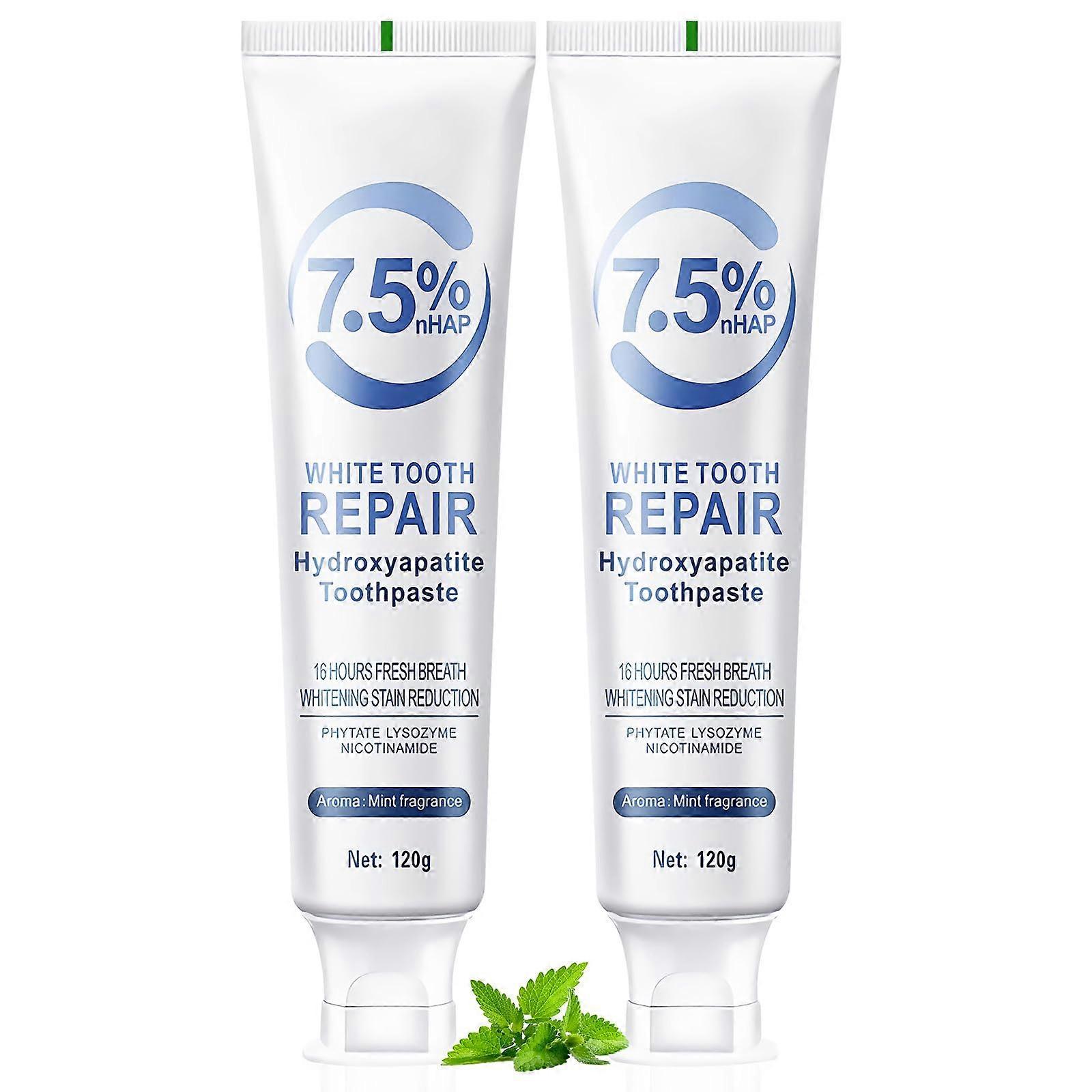 Hydroxyapatite Toothpaste 2 Pack for Enamel  and Tooth Strength Boost, Gentle Mint Fluoride Formula