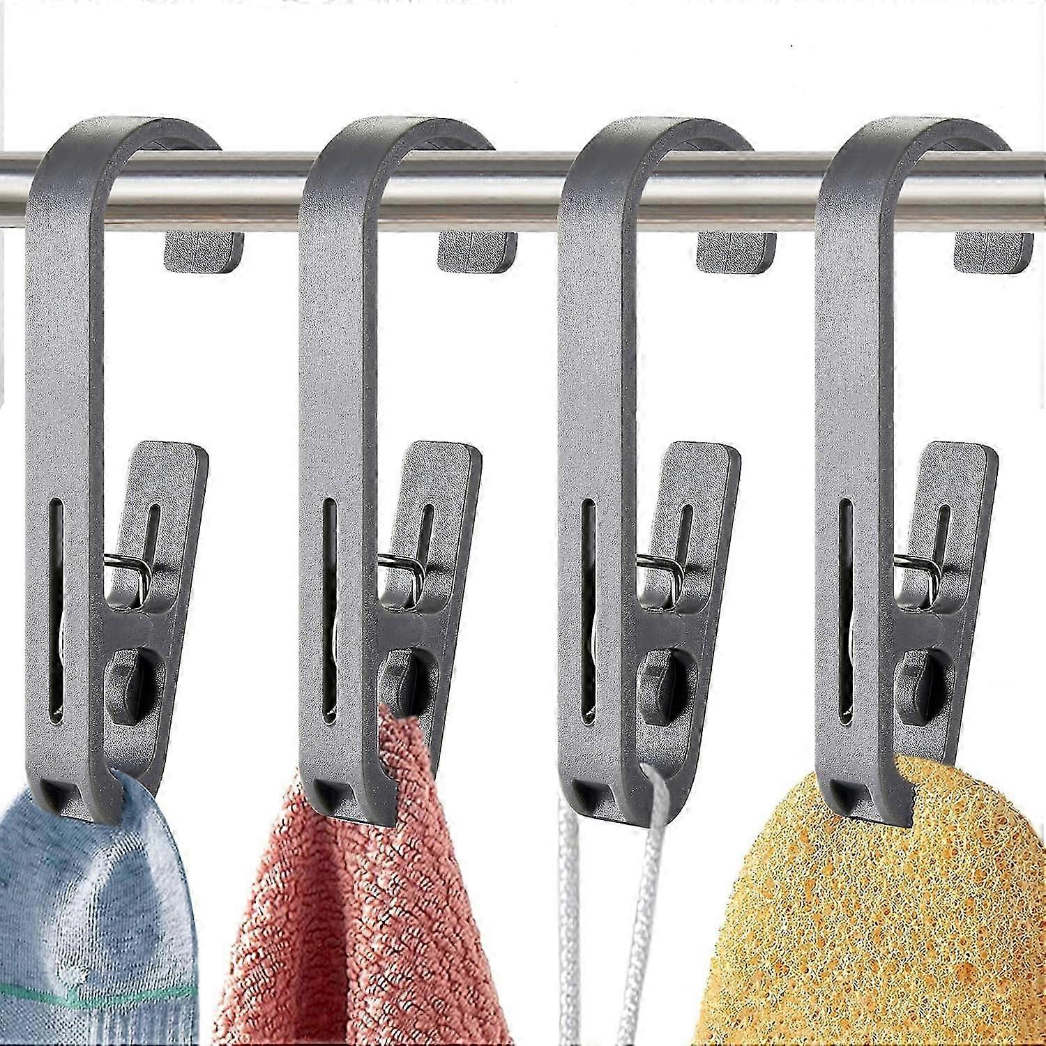 4 Pack Clothes Hooks with Clips compatible with Socks,Bras,Towels, Strong Plastic