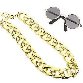 Collana per animali domestici con occhiali da sole per costume, con 2 catenelle in metallo