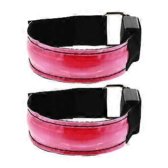 Veiligheidsarmband met LED-signaal voor hardlopen in het donker, 2 stuks, roze nylon