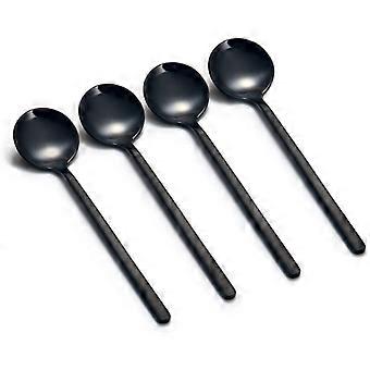 Set med 8 mini espressoskedar 5,3-tums mattsvart frostat handtag kaffeskedar i rostfritt stål