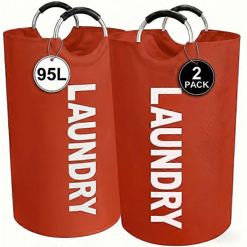 Foldable Laundry Basket 2-Pack, 95L Large Capacity with Half Ring Handles, Elevated Design for Laundry Storage