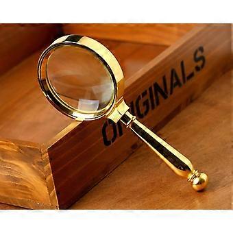 10X Handheld Magnifier with Metal Handle Golden,80mm Reading Magnifying Glass for Map,Newspaper,Documents,Labels,Failing Vision,Fire Starting,Jewelry,