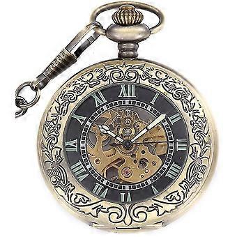 Retro Automático Auto-enrolamento Mecânico Relógio de Bolso Luminoso Dial Oco