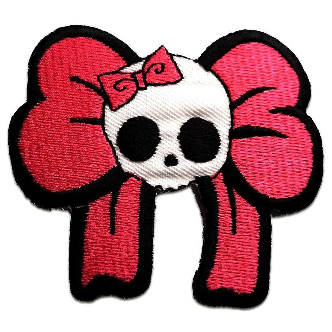 Patch / iron-on patch - Skull Biker SkeletonPunk Emo - pink - 7.5 x 6.8 cm