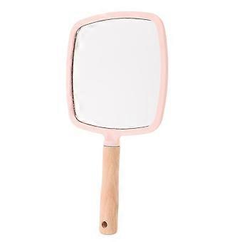 Miroir de maquillage de voyage portable avec manche en bois.