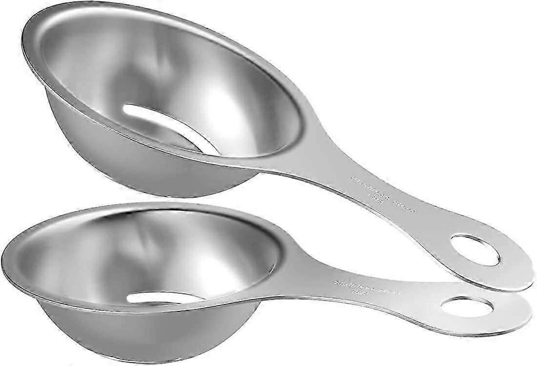 Set mit 2 Eierseparatoren aus Edelstahl, Eierseparator mit weißem Eigelbteiler, Eierfilter mit manuellem langem Griff