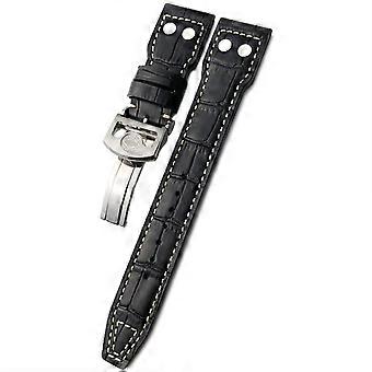 Watch Band 21mm Calfskin Strap Dual‑Tone Black White Rivet Style Quick Replacement Fit Spitfire for IWC