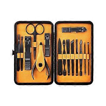 15 Pieces Nail Clipper Set, Black Hot Dip Martensitic Stainless Steel, Portable PU Leather Case for Travel Home Manicure Pedicure